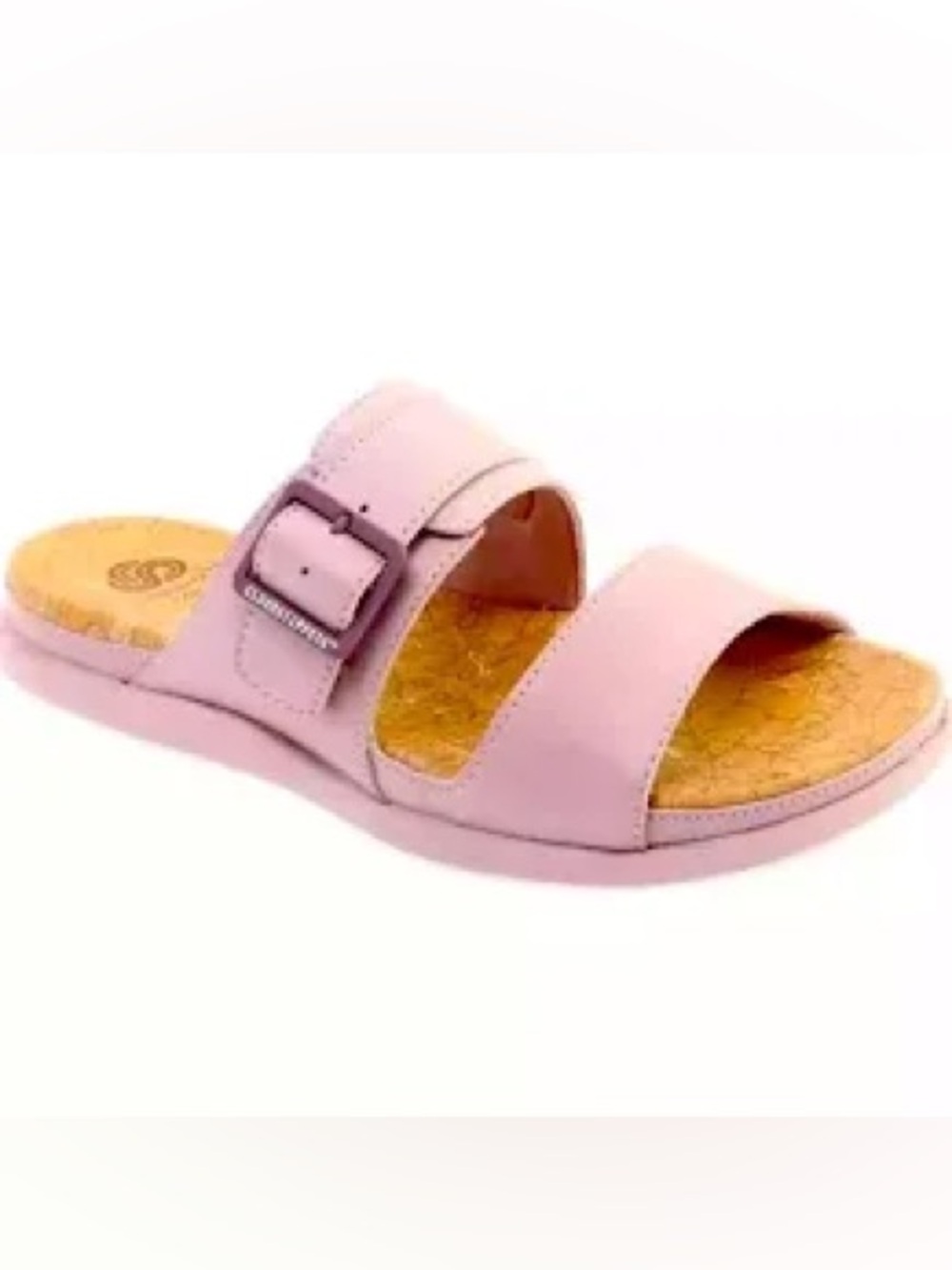 Clarks Cloudsteppers size 8 pink 2 strap VEGAN soft cushion slide sandals cork